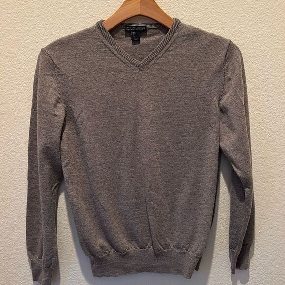 Merino Wool Sweater Paolo Mondo 100% Extra Fine V Neck Italy Mens Large brown - Picture 1 of 7